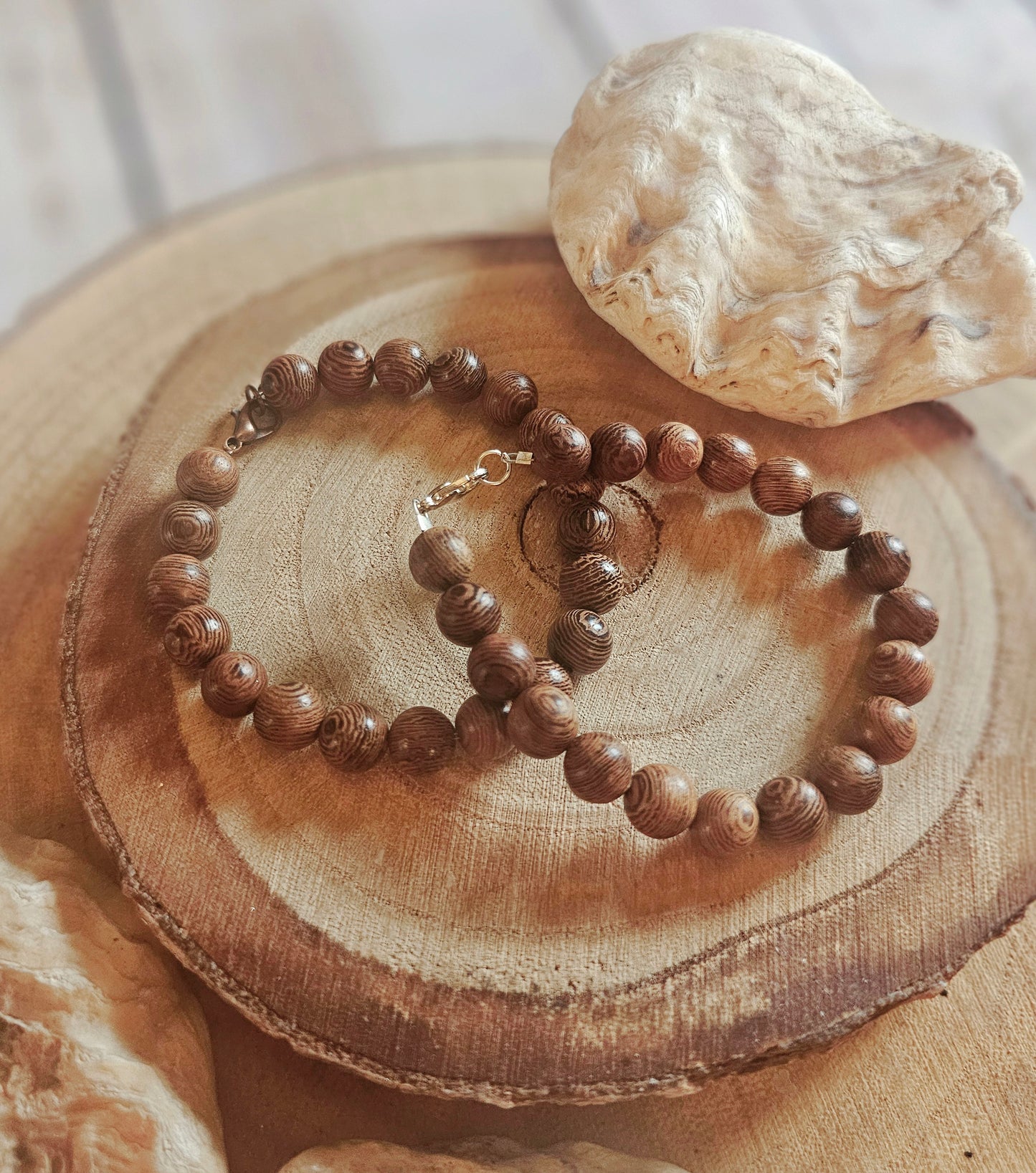 Striped Wood Bead Bracelet
