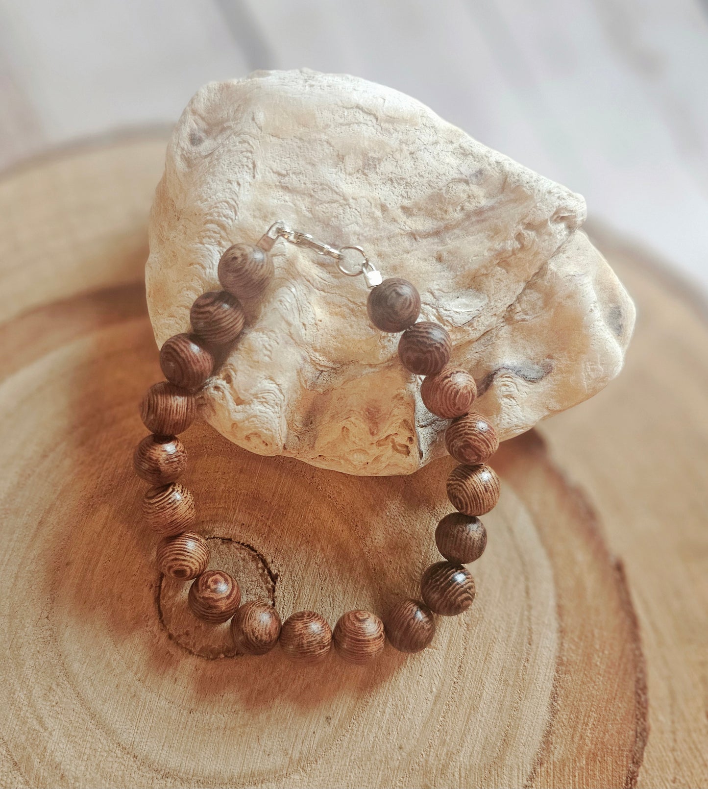 Striped Wood Bead Bracelet