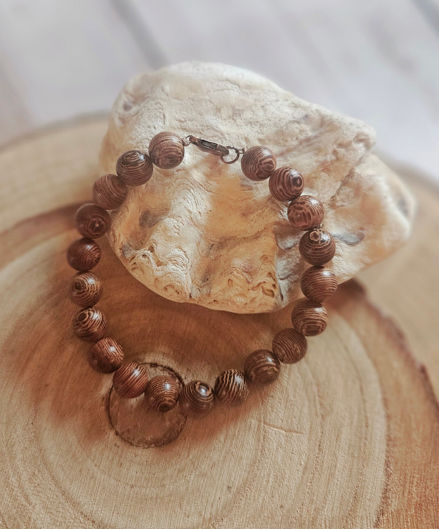 Striped Wood Bead Bracelet