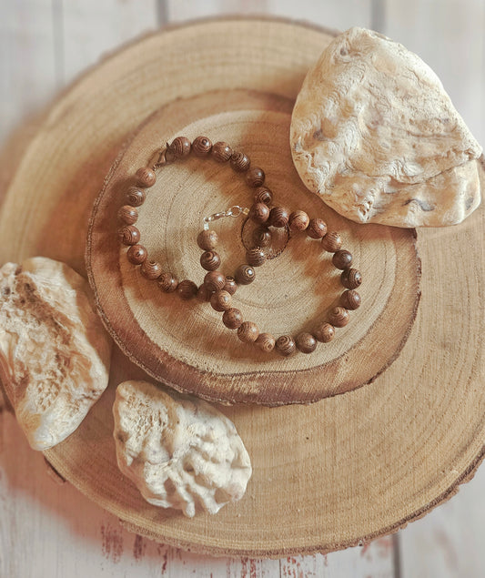 Striped Wood Bead Bracelet